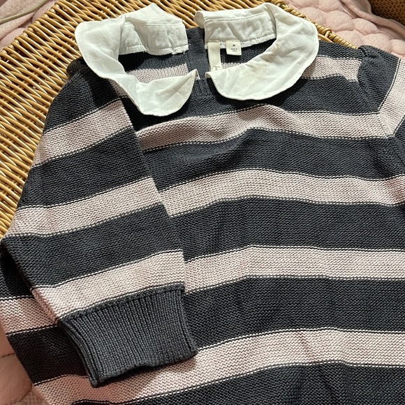 Frenchi sweater with collar. Striped with light pink - Picture 3 of 7